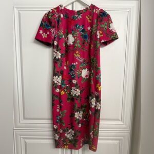 Calvin Klein Size 6 Pink Floral Puff Sleeve Sheath Dress Wedding Party Cocktail